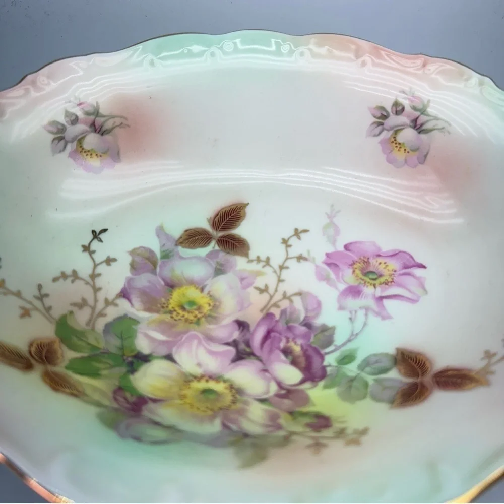 Vintage Schumann Arzberg Germany  Wild Rose Gilded Porcelain Serving Bowl